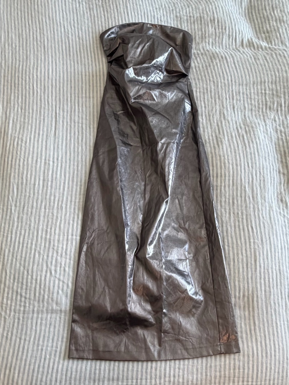 NWT Zara Strapless Shiny Metallic Silver Dress